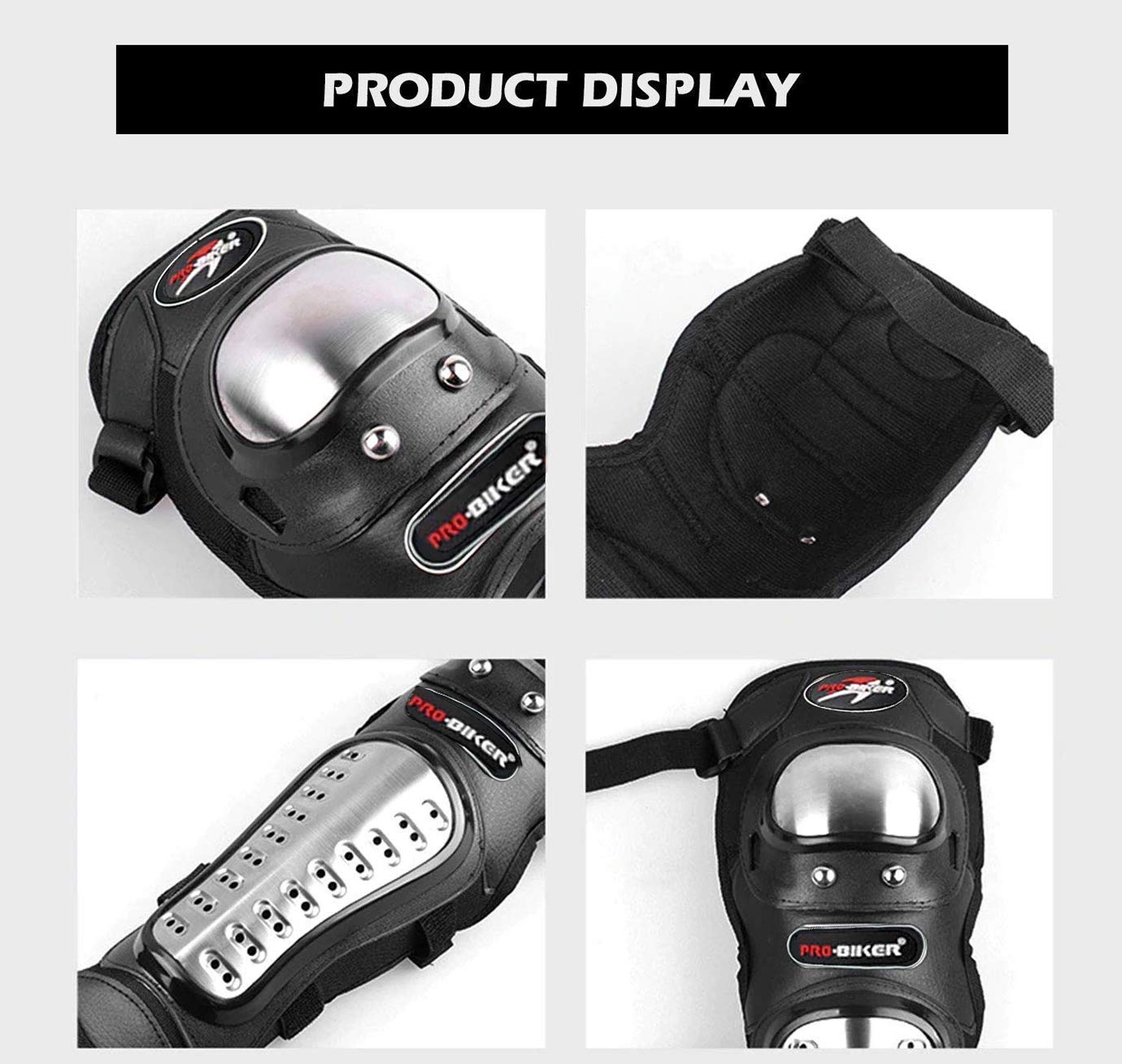 Pivalo PVPBKG4 Adjustable Alloy Steel Knee & Elbow Guards - Unisex Armor Protection Gear for Riders, Outdoor Sports Shin Guard (Black Pack of 4) - Image 7 thumbnail