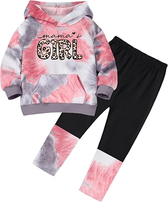 Baby Girl Clothes Long Sleeve Toddler Girls Clothes Tie-Dye Hoodie and Girls Leggings 2 Piece Fall Outfits 12M-4Y