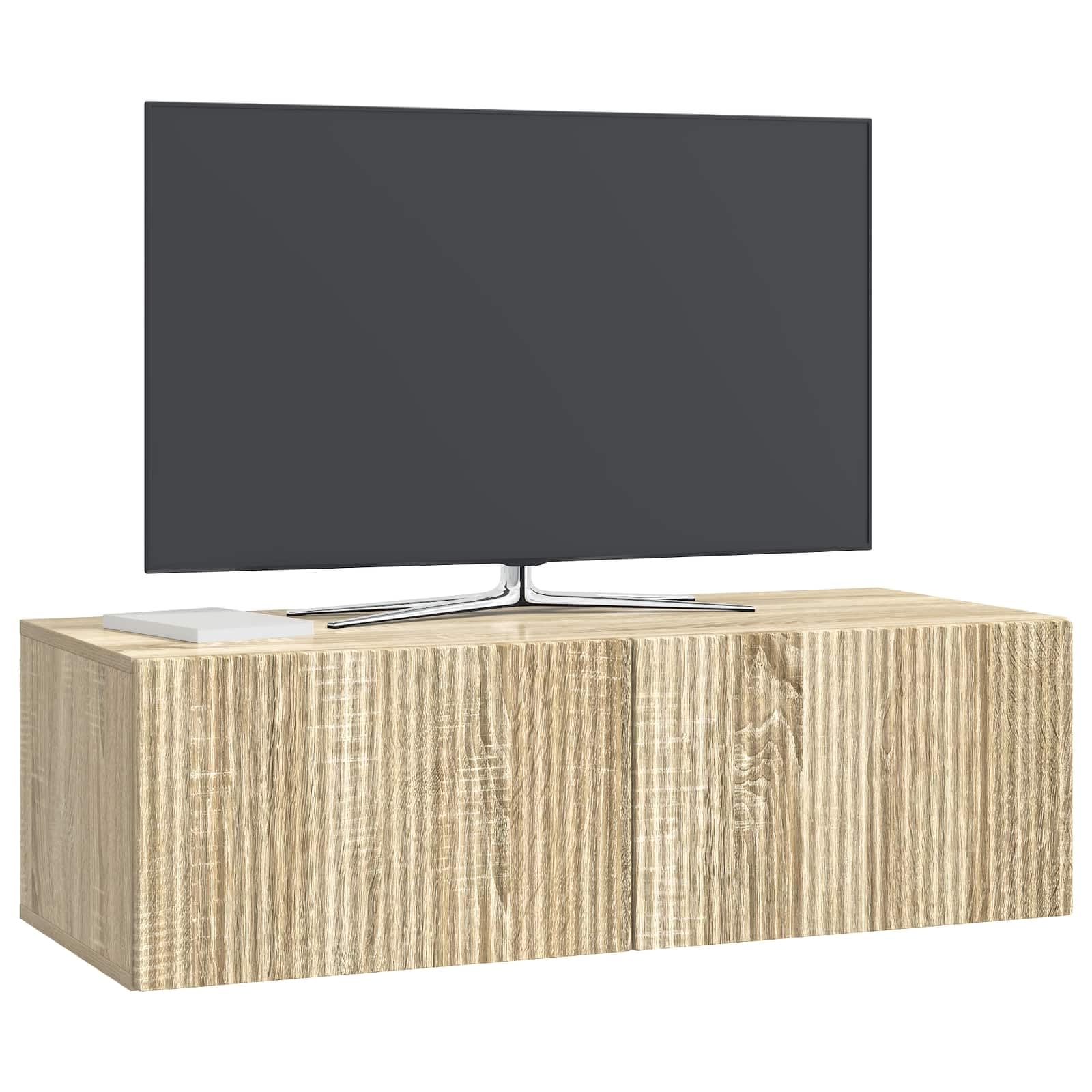 vidaXL Wall-Mounted TV Cabinet Wall-mounted Sonoma Oak 98 x 41 x 30 cm, Living Room, Modern Entertainment Wall Unit, Rectangular TV Console System, Stylish Ample Storage, Wall-Mounted Cabinet
