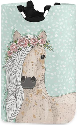 visesunny Cesta de lavanderĂa de gran capacidad con diseño floral de caballo lindo con corona, resistente al agua, tela Oxford, cestas de visesunny Cesta de lavanderĂa de gran capacidad con diseño floral de caballo lindo con corona, resistente al agua, tela Oxford, cestas de