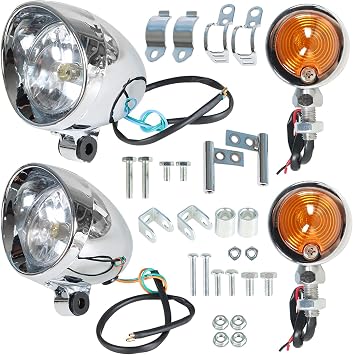 LABLT Chrome Fog Light Turn Signal Set Spot Light Turn signal 12V 10W Bulb