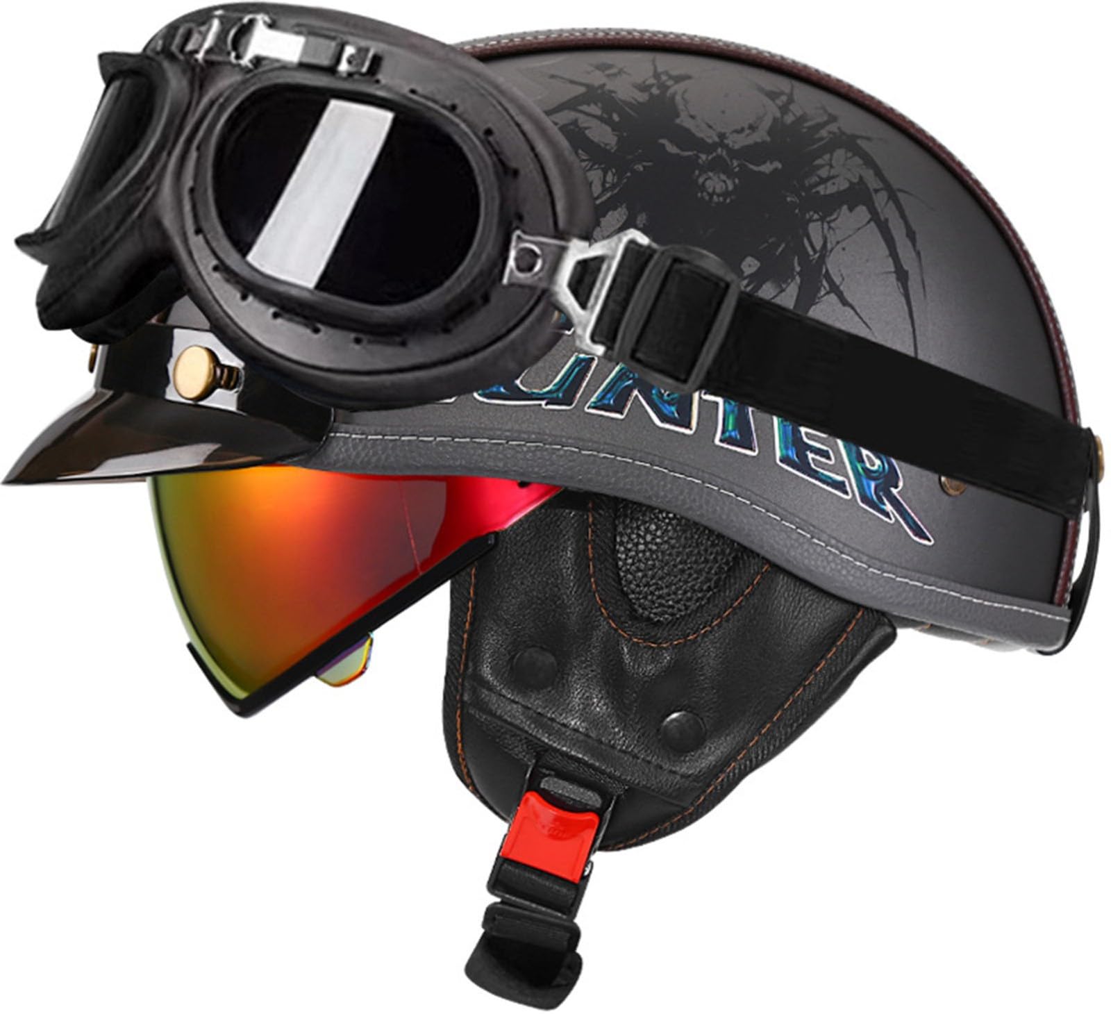 Half-Helmet Vintage Casco Moto Abierto Cascos Moto con Visera Casco Aleman Moto Homologado Dot/ECE para Chopper Ciclomoter, Hombres Y Mujeres Retro Seguridad Ligera Medio Casco