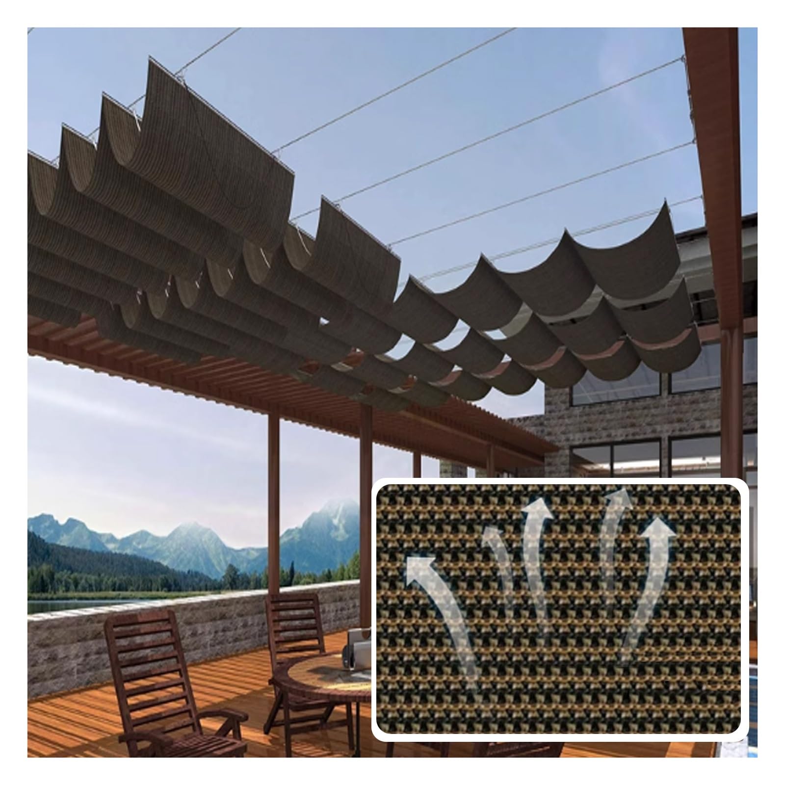 Toldo retráctil para pérgola de malla ondulada transpirable y kit de toldo para estacionamiento 1