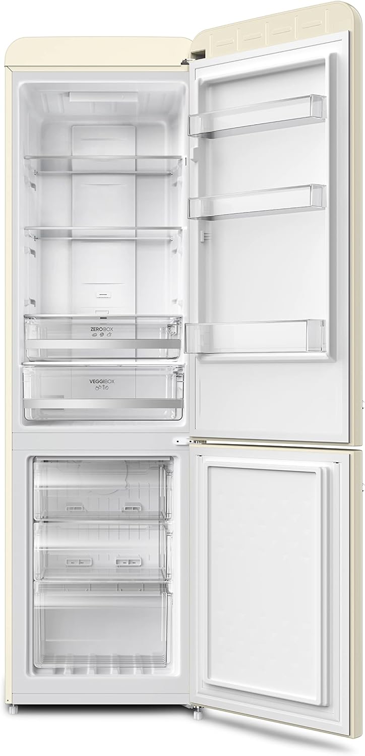 Severin Frigorifero Congelatore combinato Total NoFrost, posa libera, Larghezza 54cm, 250 L, Classe E, Veggibox incluso, Retro, Beige, RKG 8929 Severin Frigorifero Congelatore combinato Total NoFrost, posa libera, Larghezza 54cm, 250 L, Classe E, Veggibox incluso, Retro, Beige, RKG 8929