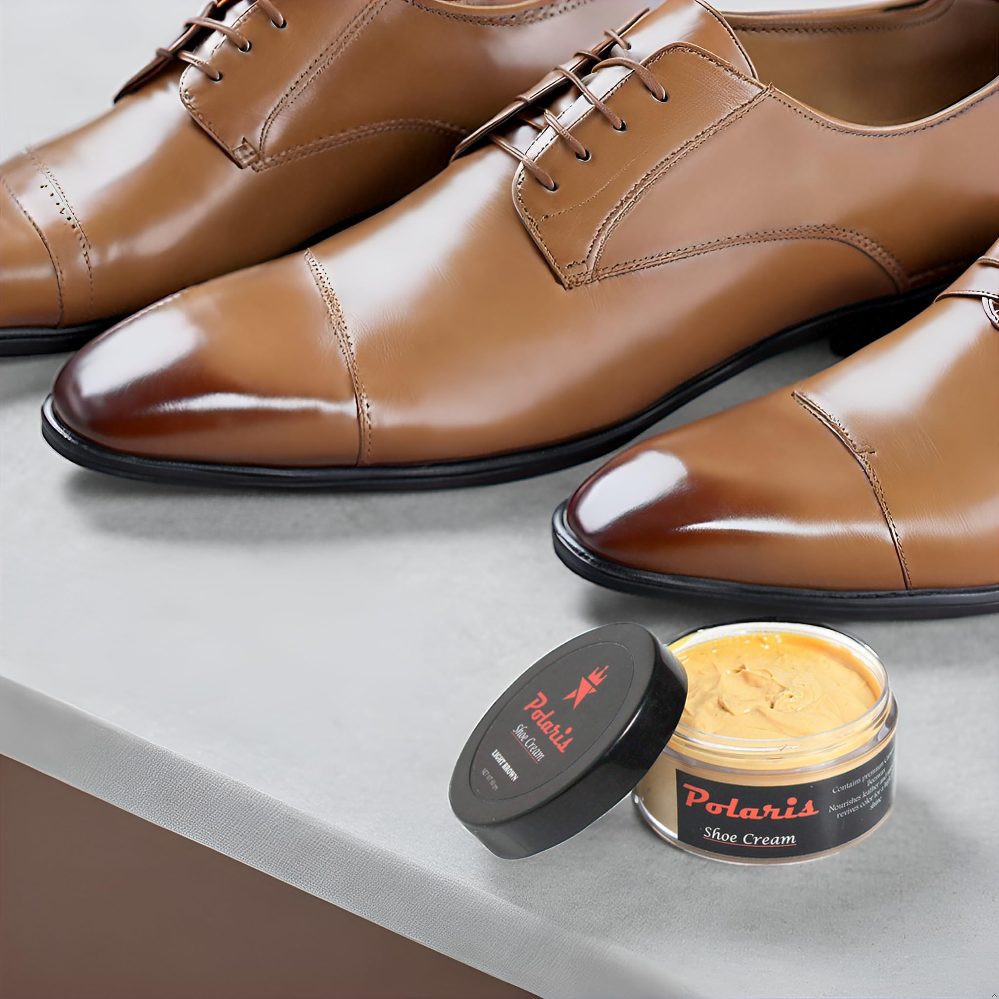 polaris Shoe Cream Light Brown 60gm | Premium Leather Shoe Polish & Shoe Shine Cream | Long Lasting Leather Conditioner Shoes & Shoe Color Restorer for Formal Shoes, Boots, Bags & Belts 4