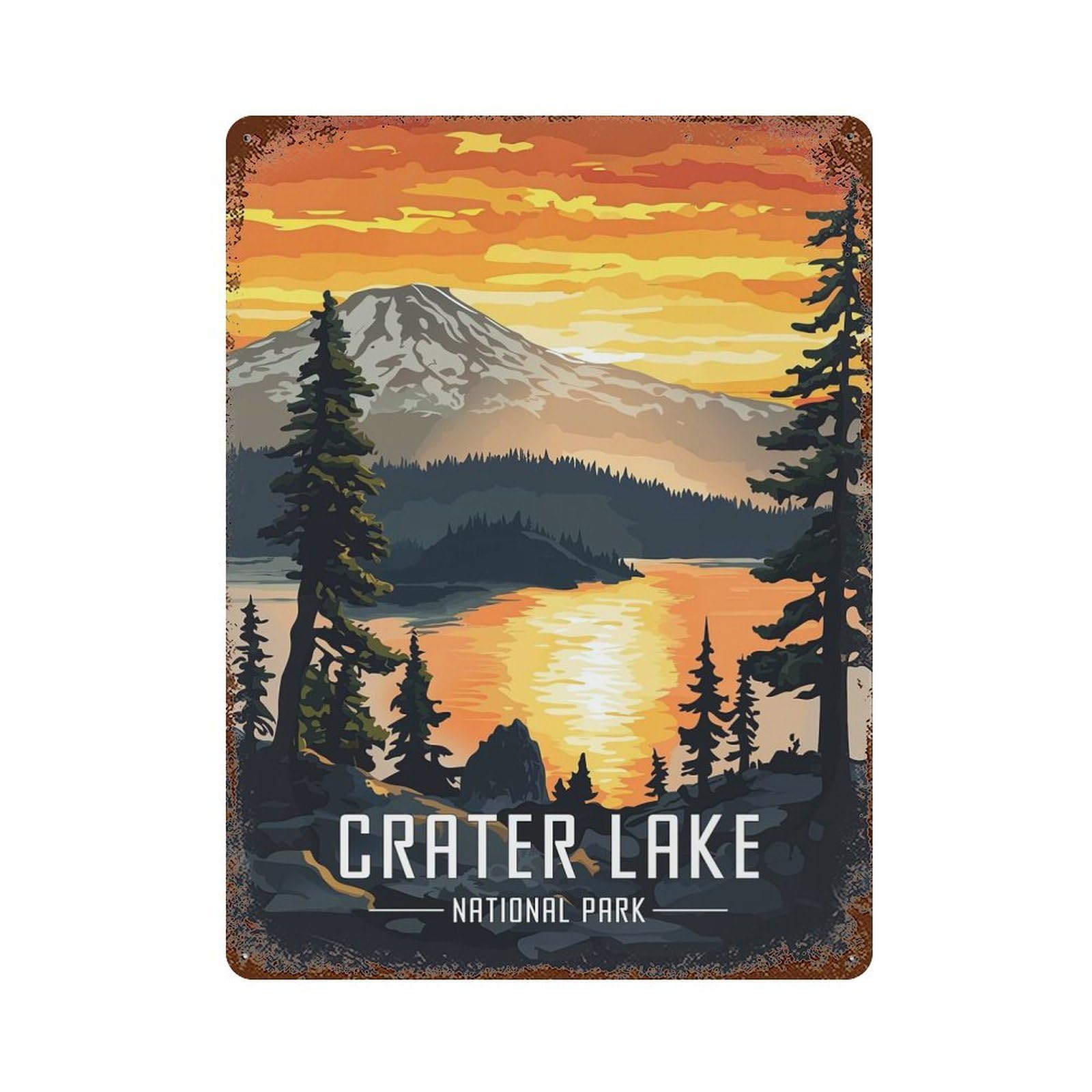 Rust Effect Crater Lake National Park Rusty Metal Tin Sign 15.7"x11.8", Old School Wall Decor for Pub, Kitchen And Man Cave Decor