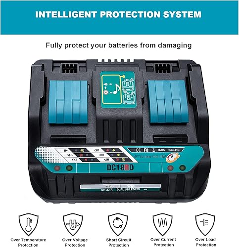 Miniatura 6 de 18V DC18RD Dual Ports Battery Charger for Makita 14.4V-18V LXT Lithium-Ion Battery BL1415 BL1430 BL1830 BL1840 BL1850 BL1850B BL1860B BL1860 BL1815