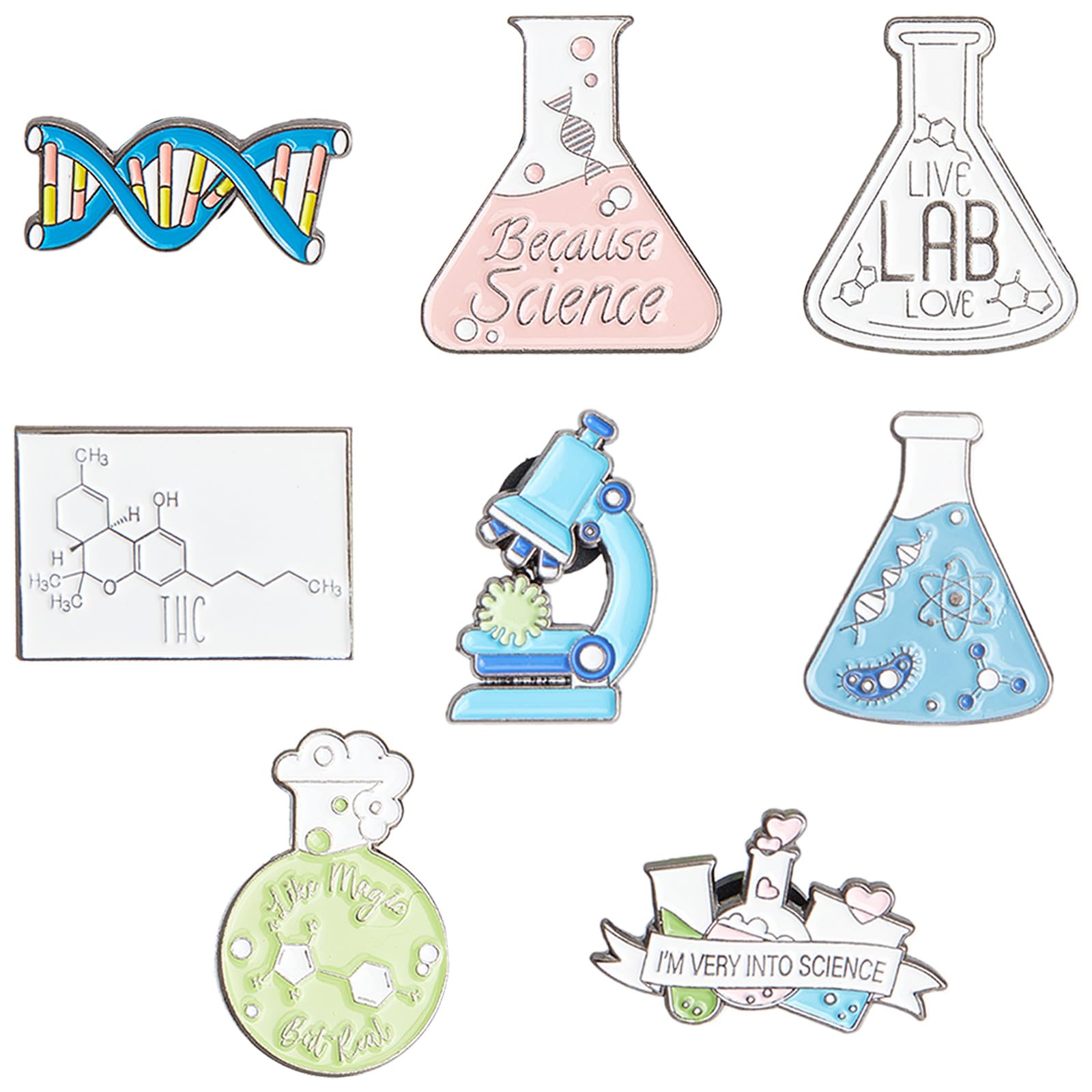 SUNNYCLUE 1 Box 8 Style Science Enamel Pin Lab Pins Bulk Medical Brooch Pins Set Cute Cartoon Lab Lapel Pins Doctor Enamel Pin Brooches for Backpacks Laboratory Women Men Graduation Gift Clothes Decor