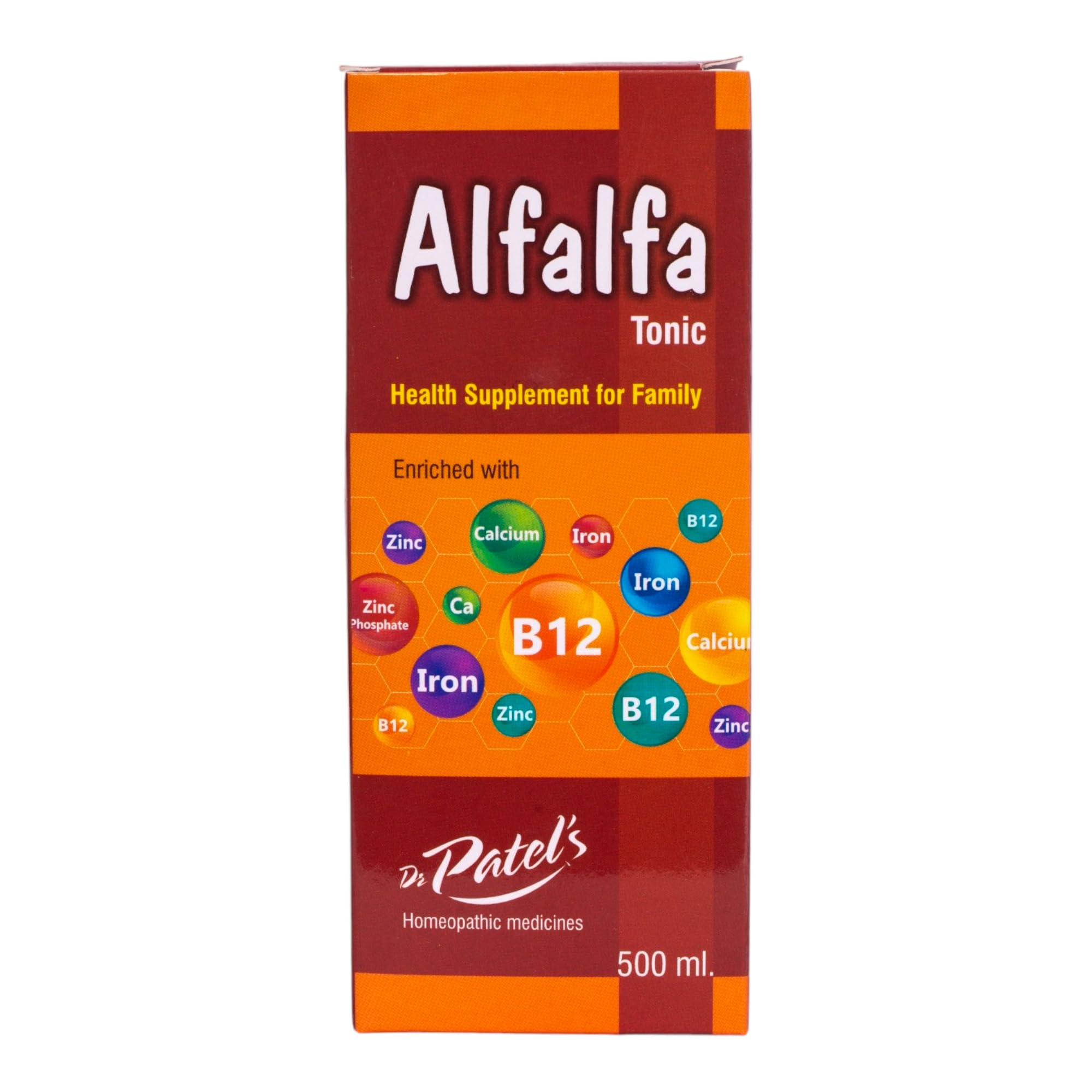 Dr. Patel's Homeopathic Alfalfa B12 Syrup | A Health Tonic that Supports Appetite, Reduces Stress, Boosts Energy - 500 ML (Pack of 2) 1