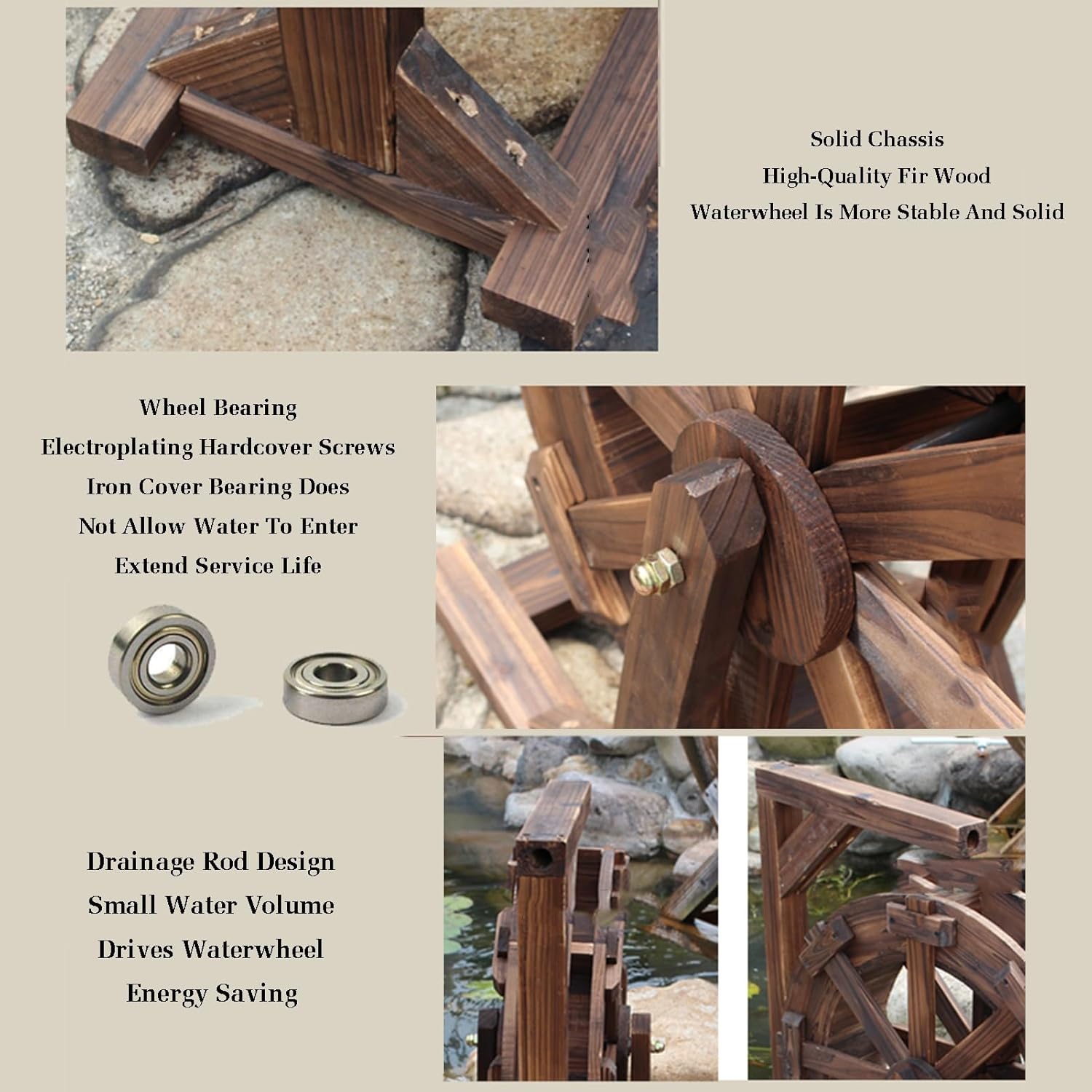 Wood Waterwheel Fountain,Waterwheel Miniature Garden Accessories,Garden Decoration Water Feature,Micro Landscape Ornaments,for Garden Backyard Pond Yard(80cm/31.5inch)