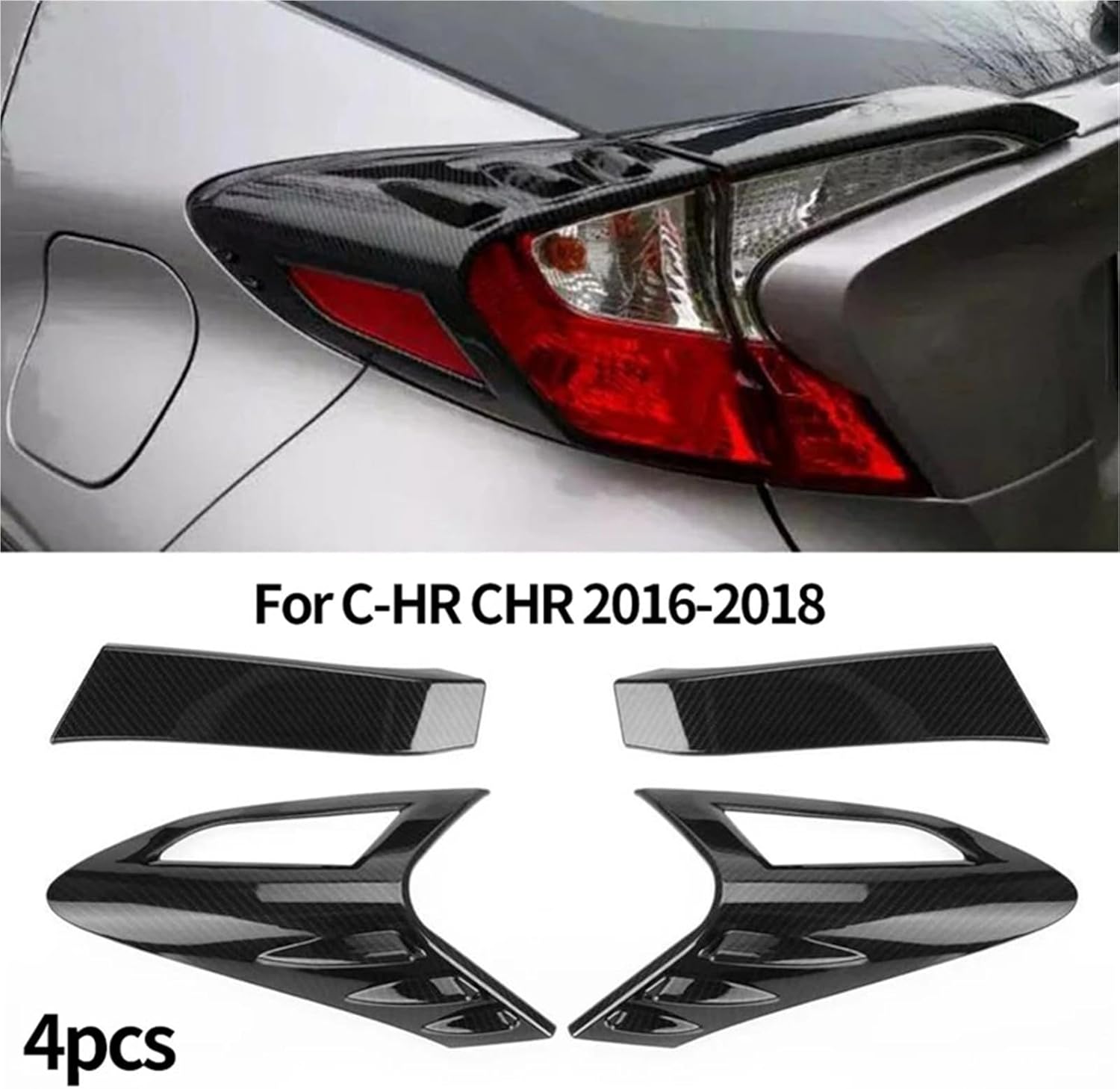 4Pcs Carbon Fiber Style Rear Back Lamp Tail Light Cover Trim Compatible With Fit Toyota CHR C-HR 2016-2018