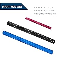 Vista 6 de Juego de 3 reglas de metal a escala de ingeniería de aluminio, reglas de escala arquitectónica, regla triangular de 12 pulgadas y 6 pulgadas y regla