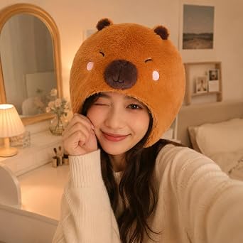 LOGOFUN Plush Capybara Hat Furry Animal Headgear for Cosplay Party
