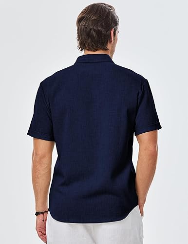 Miniatura 39 de JMIERR Camisas de vestir a rayas con botones y manga corta para hombre