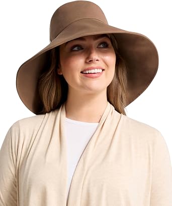 Solbari Womens Ultra-Wide Cotton Linen Sun Hat UPF 50+, Packable, Adjustable with Ponytail Hole for Travel, Beach & Outdoors