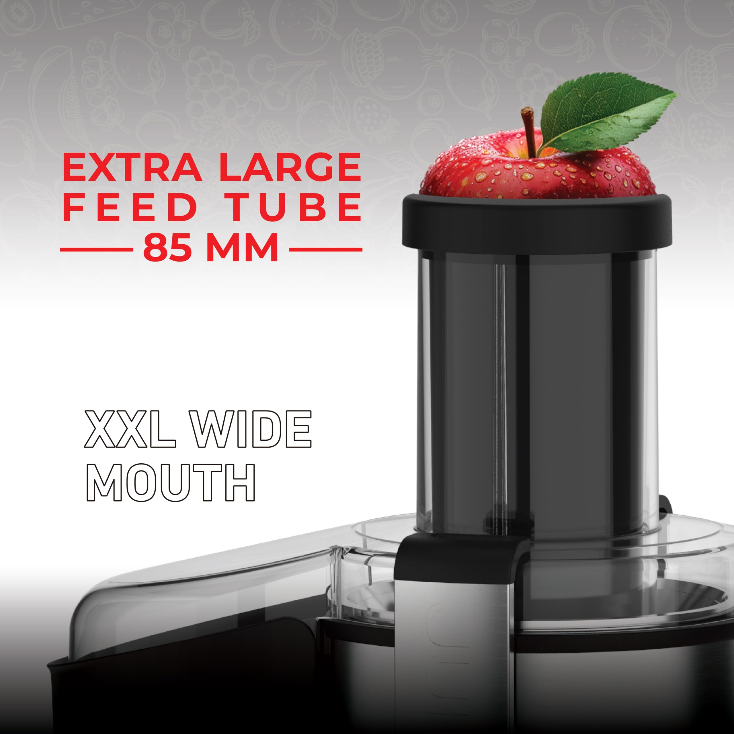 Muller Kitchen MK-6075 Licuadora para verduras y frutas (INOX, Tubo de alimentación extra grande, 2 velocidades, pies de goma antideslizantes)