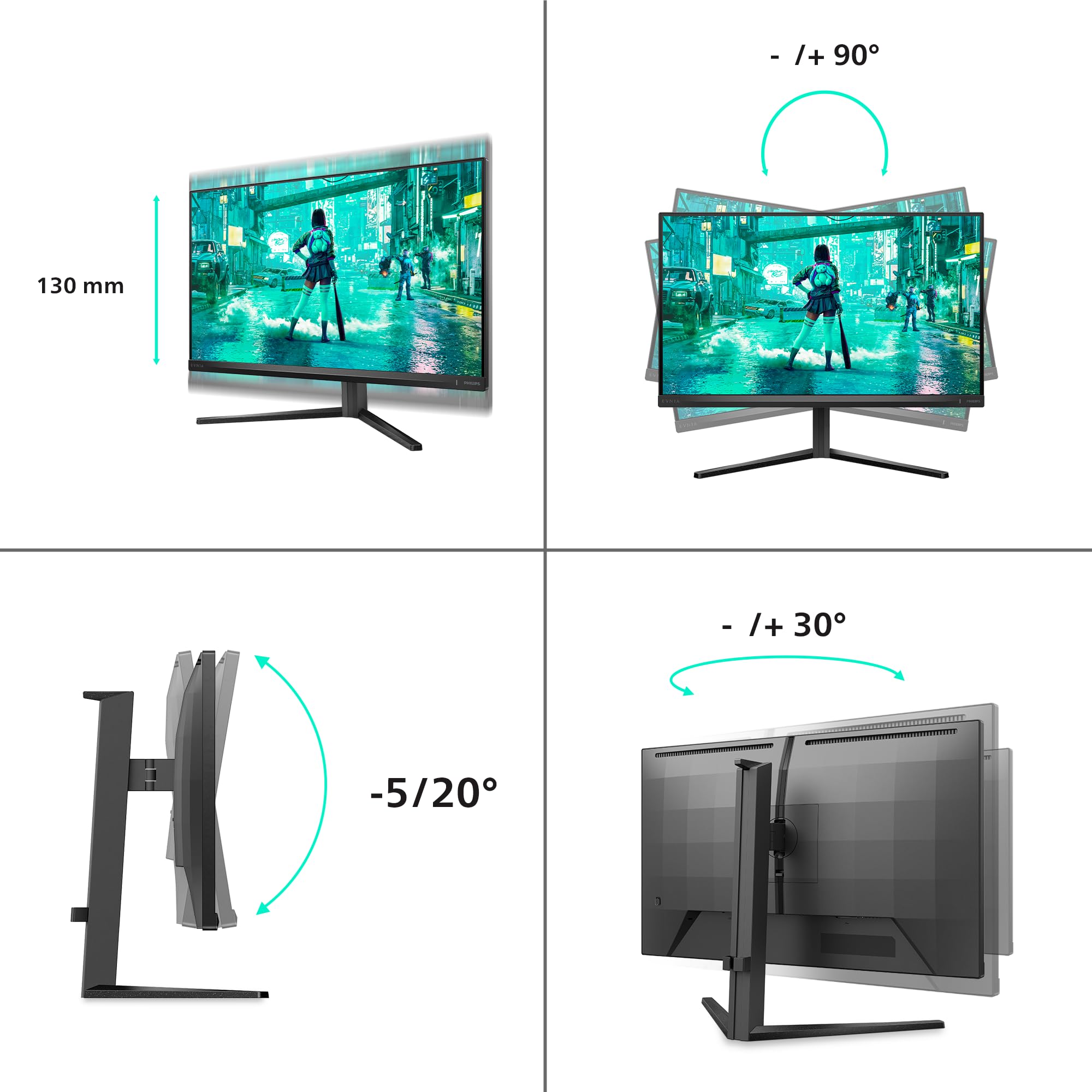 PHILIPS Evnia Gaming Monitor 27M2N3200AM 27 pollici 1920x1080, FHD, 180Hz, Fast IPS Panel, 1ms GtG, Speakers, Height Adjustment, (HDMI2x 2.0 DP 1x 1.4) HDR10, G-Sync Compatible, Grigio Scuro