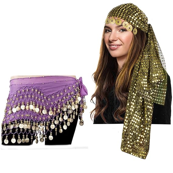 Tigerdoe Gypsy Costume Women Gypsy Headpiece and Hip Scarf 2 PC Set Belly Dance Costume