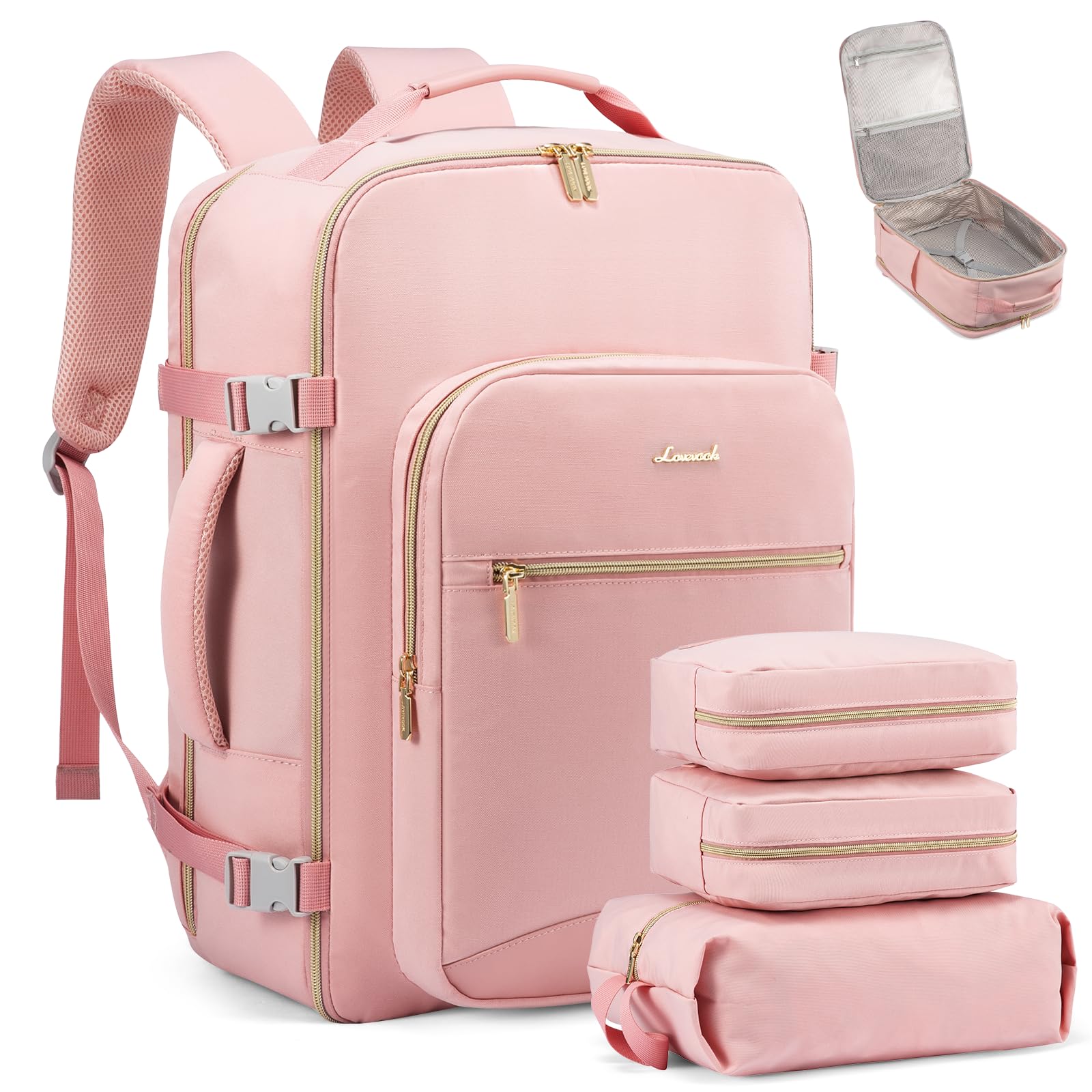 LOVEVOOK 40L Travel Backpack Flight Approved Carry on Backpack,3 Packing Cubes,Waterproof Personal Item Travel Bag,TSA Carry on Luggage Suitcase Travel Essentials,Gifts for Women &amp; Men,fits 17" Laptop