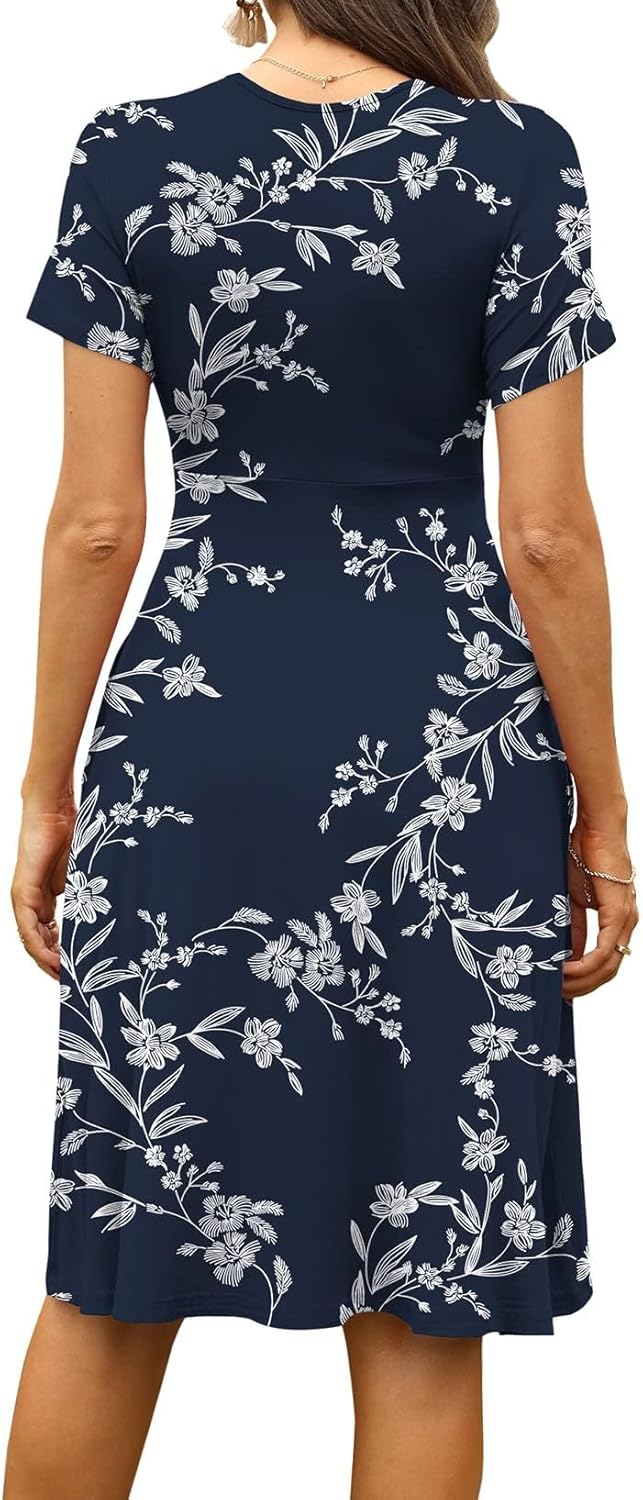 WEACZZY Women's Summer Short Sleeve Casual Dresses V-Neck Floral Party Dress with Pockets - Image 4