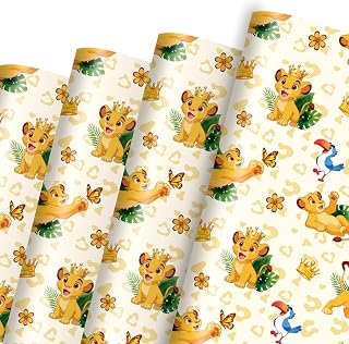4Pcs Lion Wrapping Paper Birthday Party Decorations Cartoon Gift Wrap Party Gift Wrapping Supplies for Kids Birthday Party Decorations