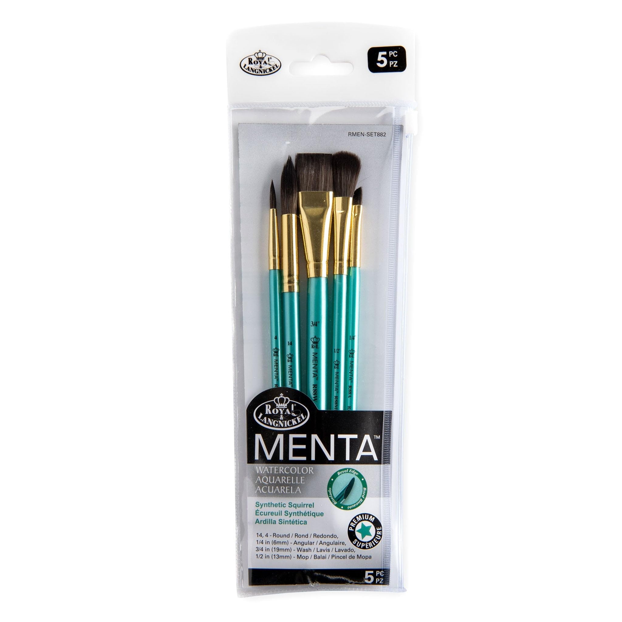 Menta, 5pc Wash Variety Brush Set for Watercolor Paints, Includes - Wash, Mop, Round & An…