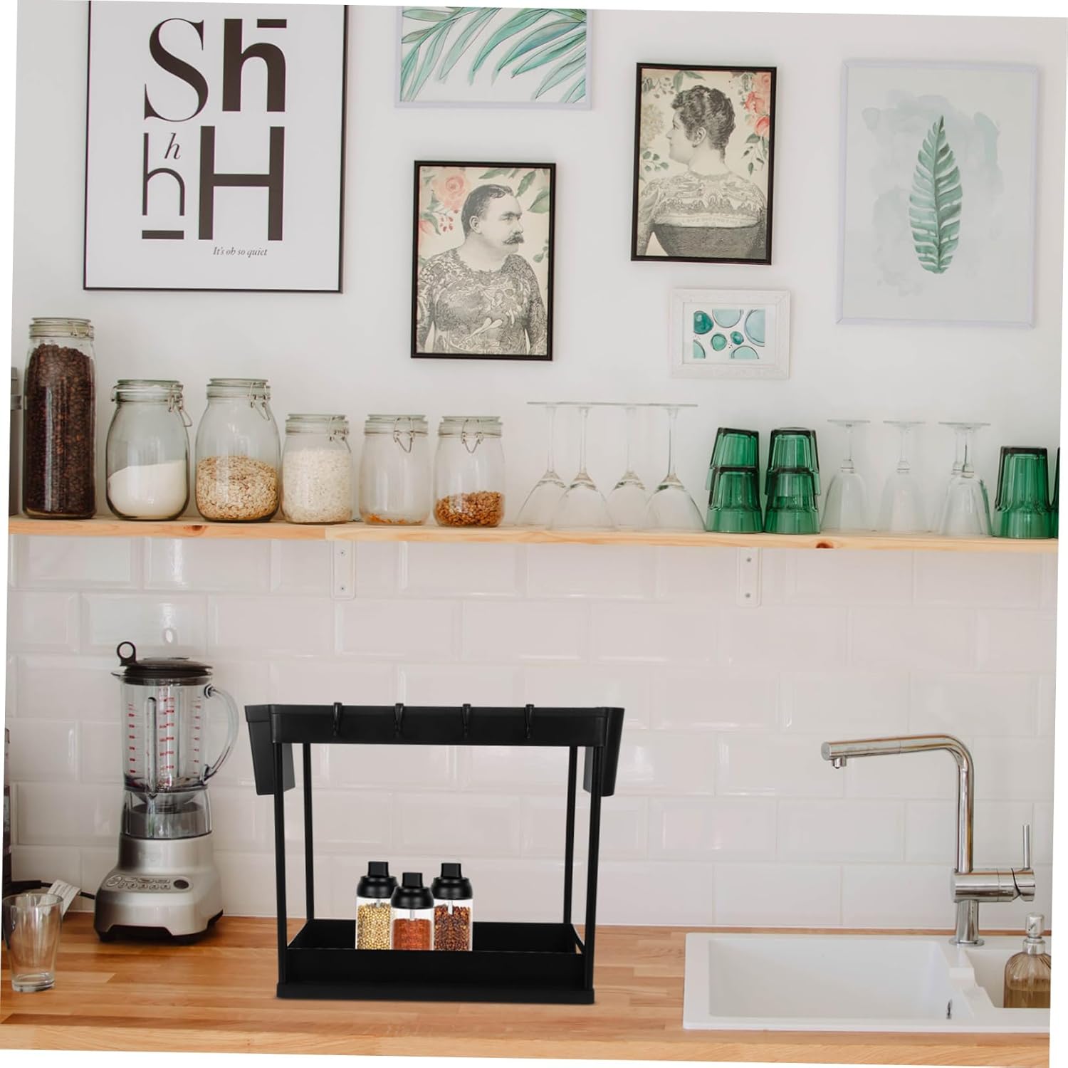 BESTOYARD 2tier Pull Out under Counter Organizer Dual Spice Rack for Kitchen and Bathroom Easy Access under Sink Storage Versatile Design Finish