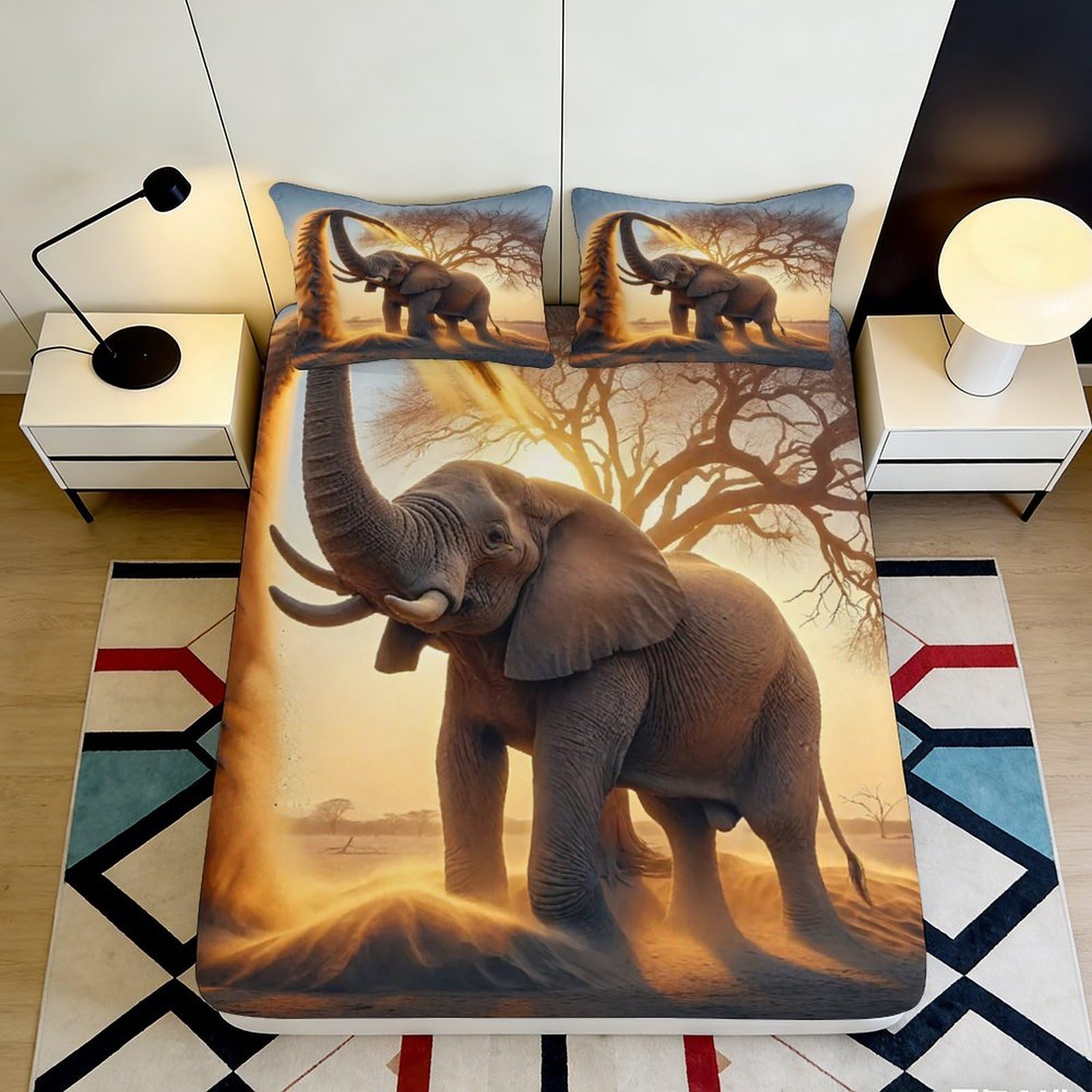 Pnayamiorkfel Style-3 3D Printed Elephant Safari Fitted Sheet Microfiber Soft Non Slip African Sunset Bed Cover For Bedroom Guest Room 90X200x25cm