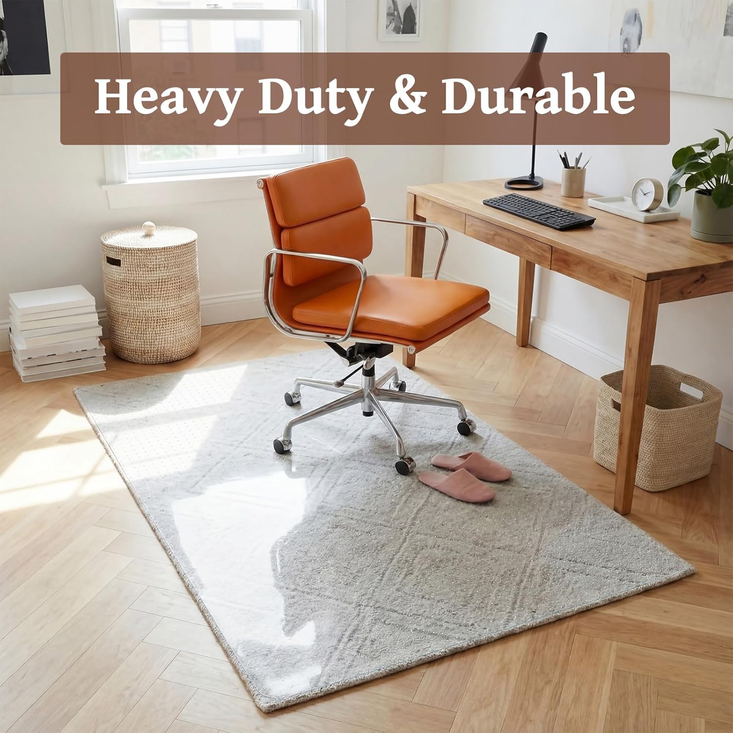 Leinuosen Office Chair Mat for Carpet 46" x 60" Plastic Desk Chair Mat Non Slip Heavy Duty Large Clear Floor Protector with Grips for Office Home Low, Flat, No Pile, High Pile Carpeted Floors