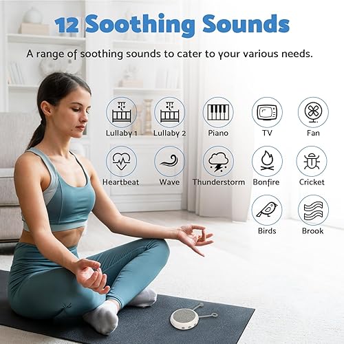 Miniatura 6 de Luz nocturna con pilas, mini lámpara inalámbrica, máquina de sonido de ruido blanco portátil, máquina de sonido de viaje, batería de 1800 mAh