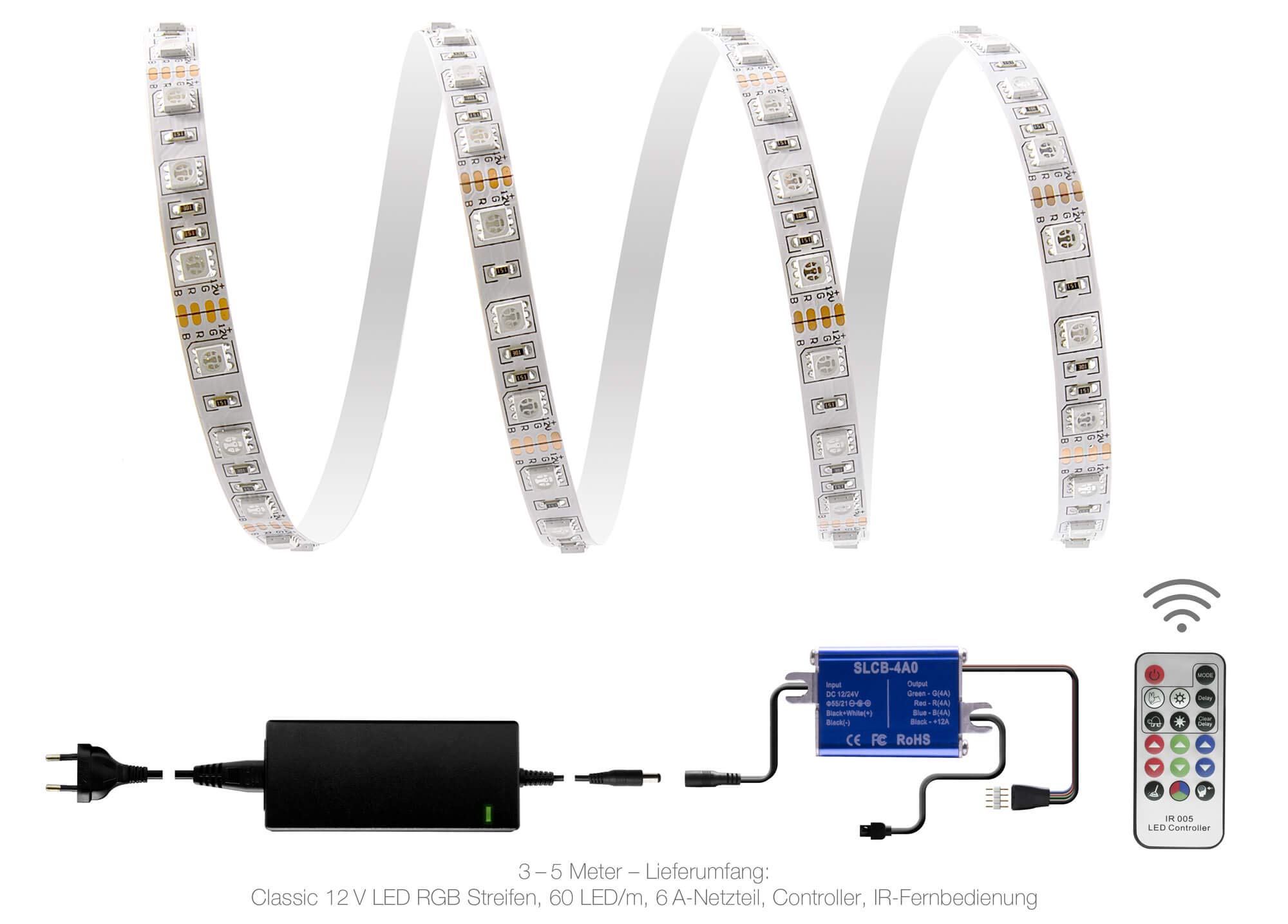 4 m RGB Tira LED Set (60 LED/M, IP20, con controlador) 17 teclas Mando a distancia y 6 A Fuente de alimentación