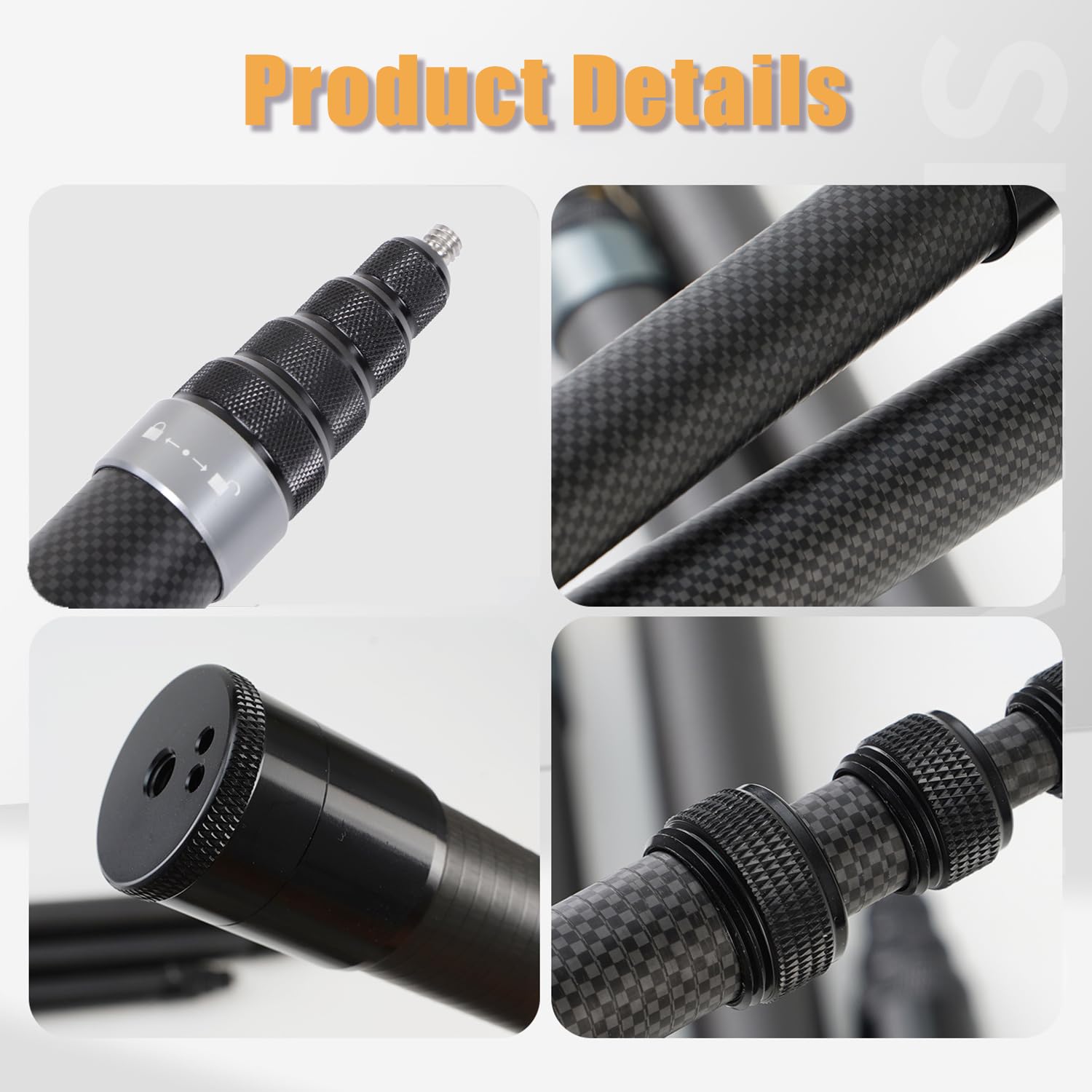 Motion Camera Selfie Stick 3 m, przedłużony kijek do selfie z włókna węglowego, wysuwany pająk, lekki kijek z włókna węglowego do fotografii, do X3, ONE RS, do GO 2, do ONE X2, ONE R, ONE X (złoty)