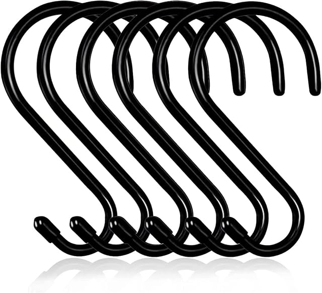Baoswi 10 Pack Large Heavy Duty S Hooks 15 cm Black Rubber Coated Metal S Hook for Hanging, Non Slip Vinyl Coated Closet S Hooks Anti-Rust Hooks for Kitchen Bathroom Bedroom Office