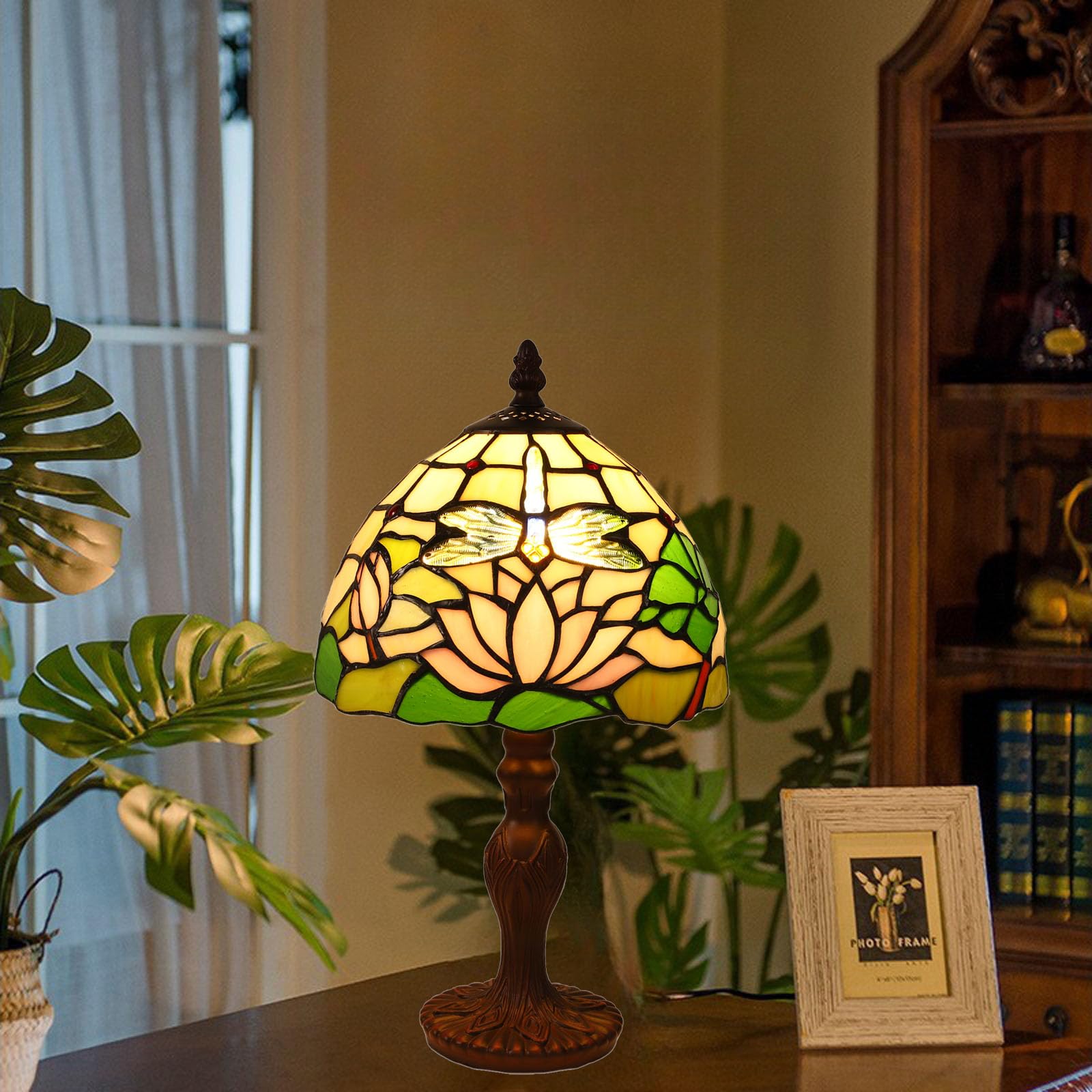 Lampada da Tavolo Tiffany Con Paralume in Vetro Colorato - per Soggiorno, Camera da Letto, Studio e Tavolino da Caffè