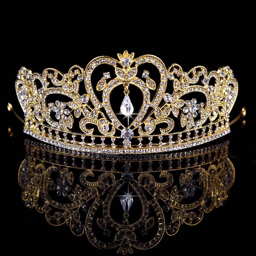 Girls Crowns Heart Rhinestone Crystal Bridal Crowns Tiaras Prom Queen Crown Pageant Crowns Princess Crown for Women (Gold)