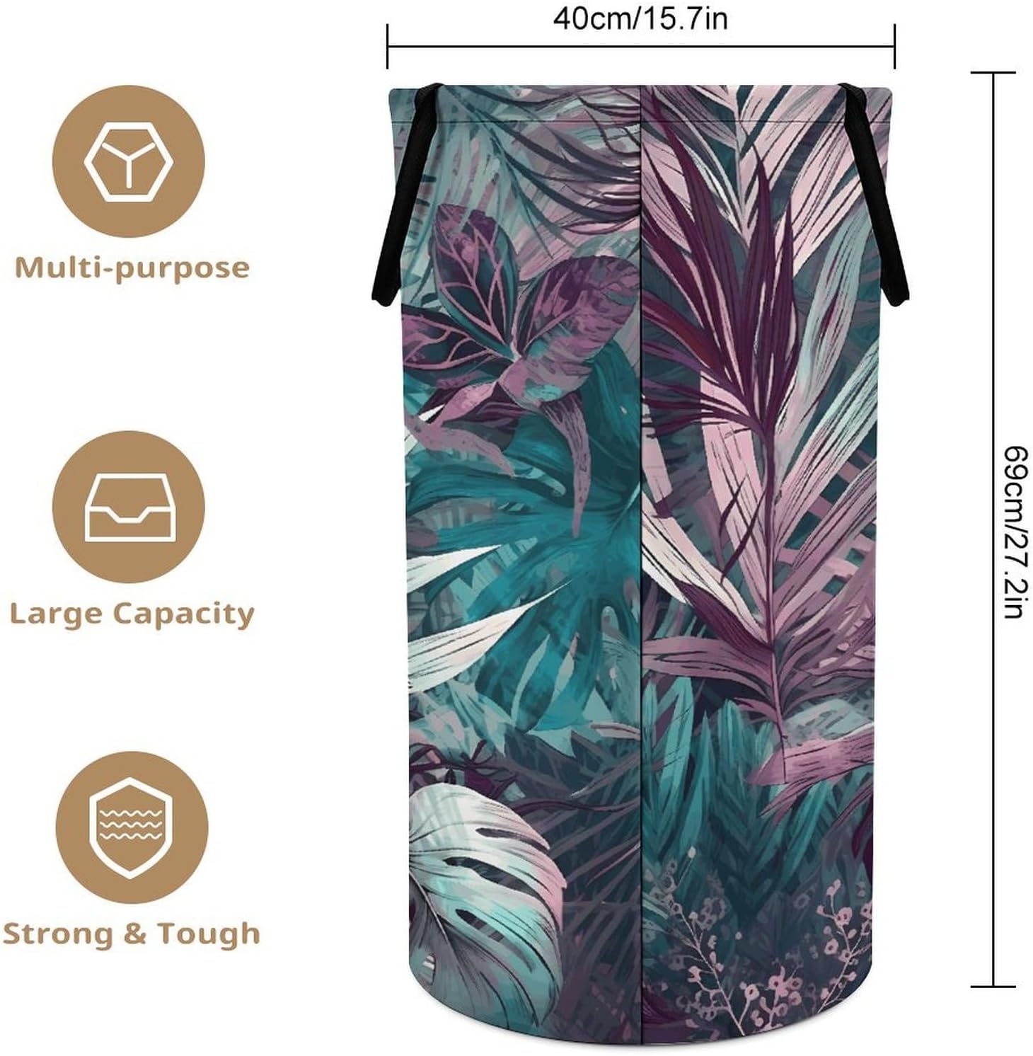 Palm Leaf Pattern Laundry Hamper Large Collapsible Laundry Basket with Handles Waterproof Clothes Hamper Portable Dirty Clothes Basket for Bedroom Laundry Room Closet Bathroom