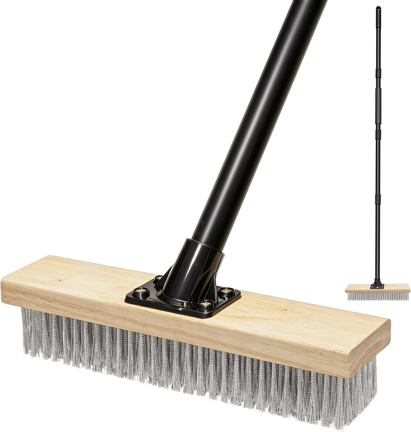 JEHONN Stainless Steel Wire Scrub Brush with 58" Long Handle for Concrete