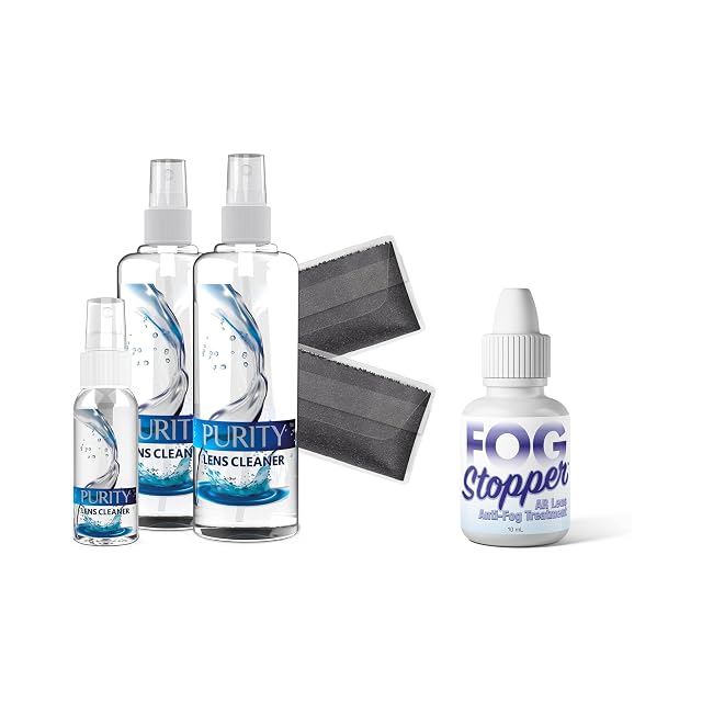 Purity Eyeglass Lens Cleaner Kit - 2 x 8oz and 1 x 2oz Lens Cleaner Spray Bottle and