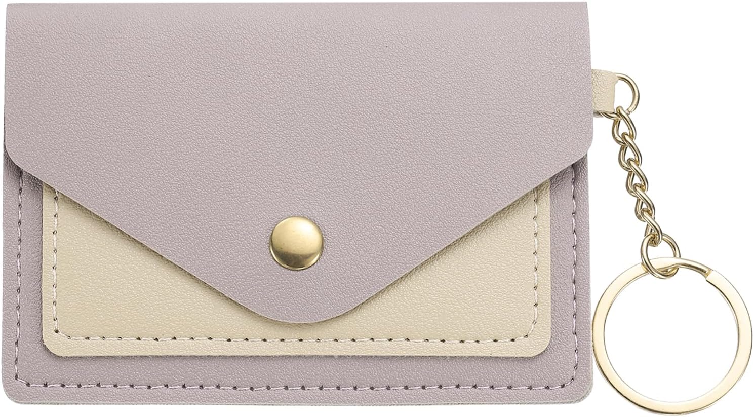 Mini Coin Purse Wallet, Leather Purses with Snap Button and Keychain, Slim Mini Card Holder Wallet for Men Women, Purple