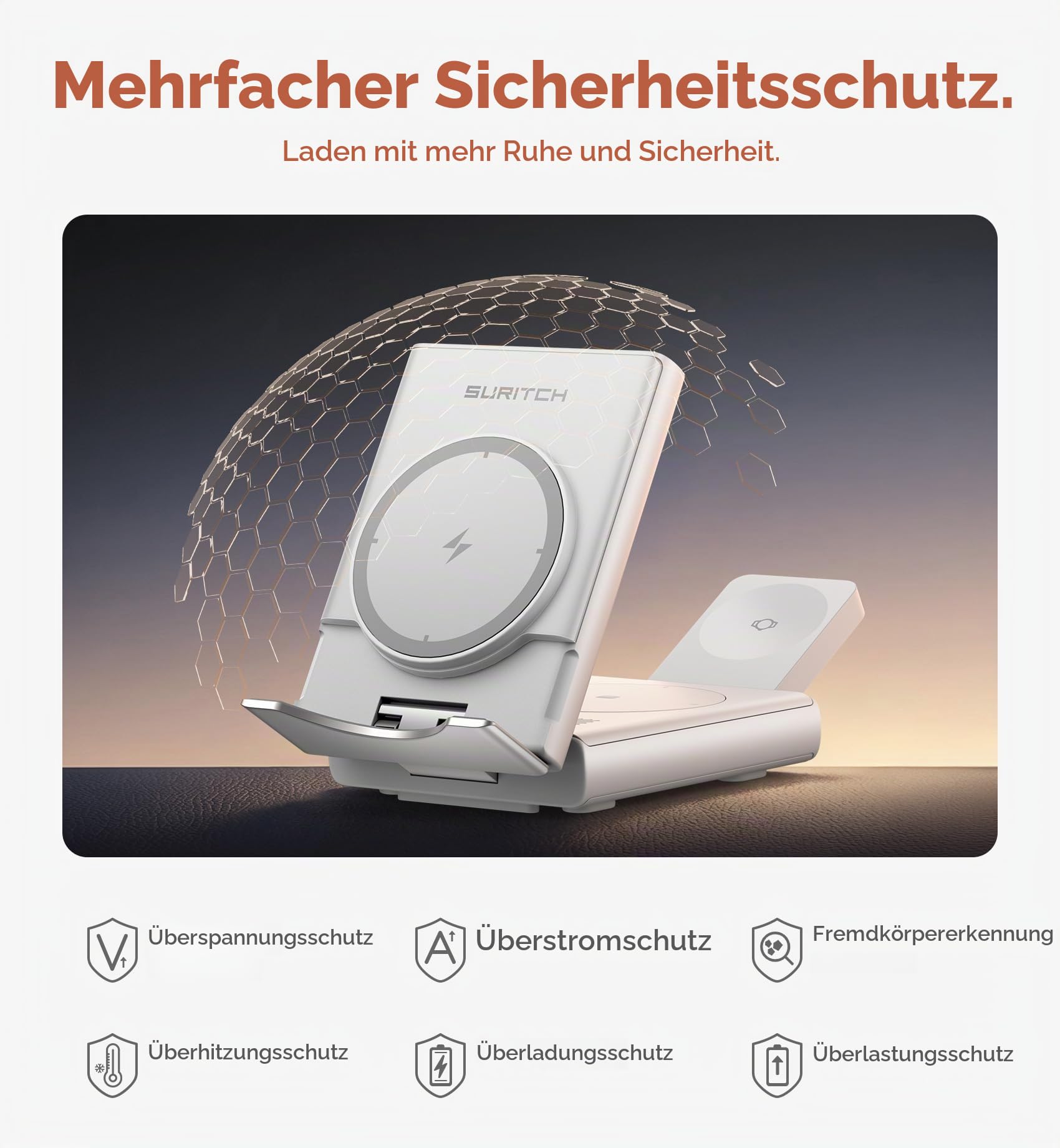 SURITCH 3 in 1 Tragbares Ladestation kompatibel mit Samsung, 15W Klappbarer Induktive Ladegerät für Galaxy S25 S24 S23 S22 S21 Z, Galaxy Watch 7/6/5/4/3, Galaxy Buds, weiß(Euro stecker)