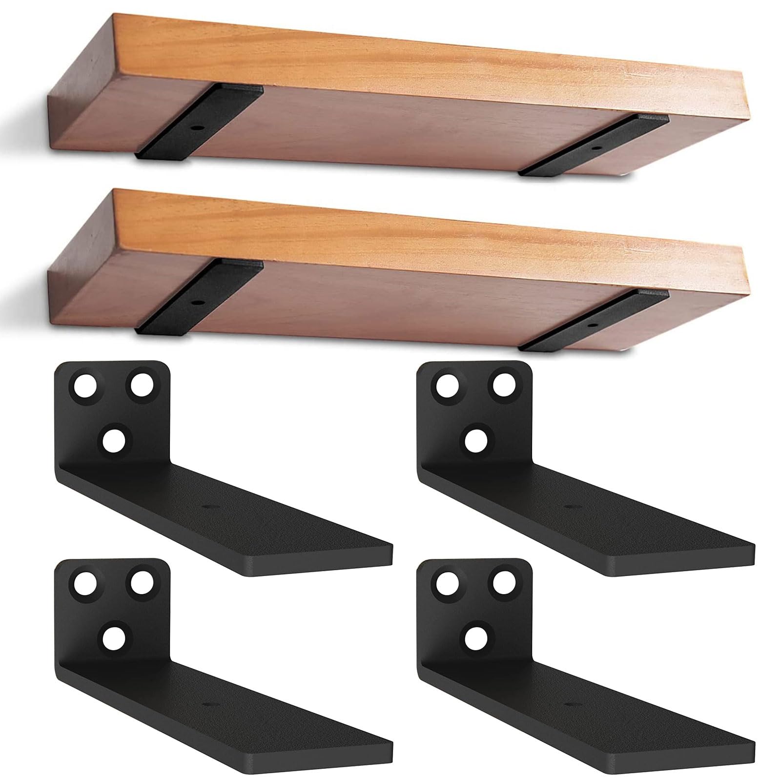 4 stück Regalhalterung Regalträger, Schwerlast Schwimmende Regalhalterungen für Wandanbringung DIY offenes mit Schraube und Ankern, Tragkraft 70 KG ( (Schwarz, 15cm) 6in