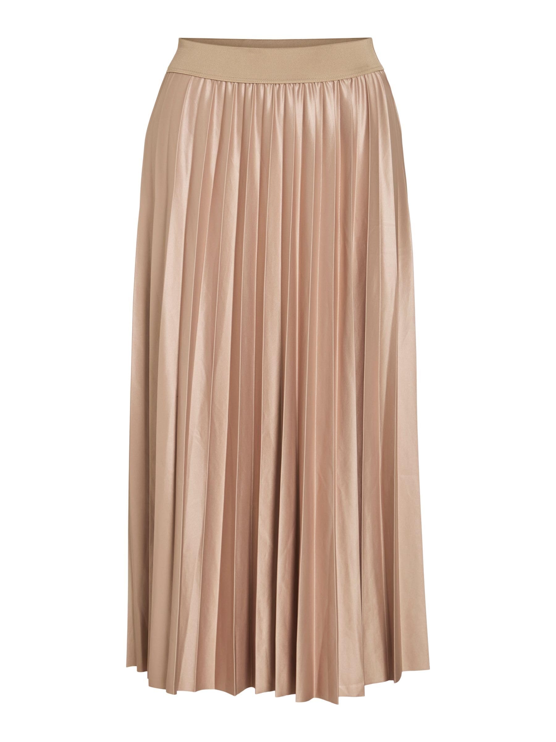 Vila Nitban Coated Pleated Midi Skirt, Sandshell, XS