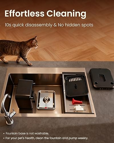 Miniatura 5 de Fuente de agua inalámbrica para gatos, bandeja de acero inoxidable de 3 L100 onzas, fuentes para beber para gatos, fuentes de agua para mascotas en