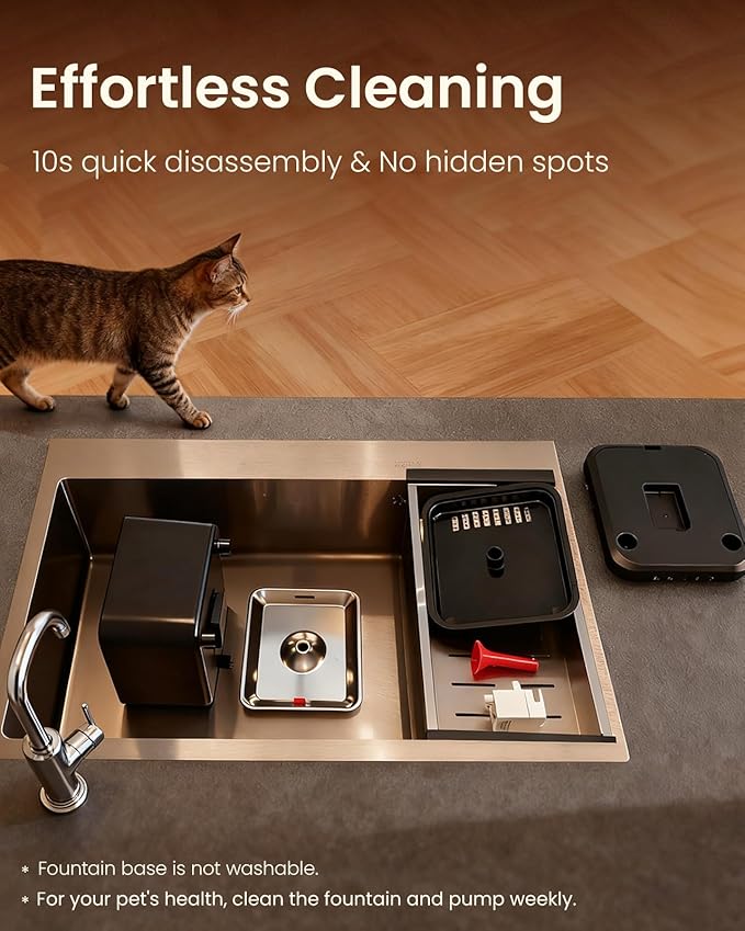 Fuente de Agua para Gatos Inalámbrica Pawccoli, 3L, Acero Inoxidable miniatura 7