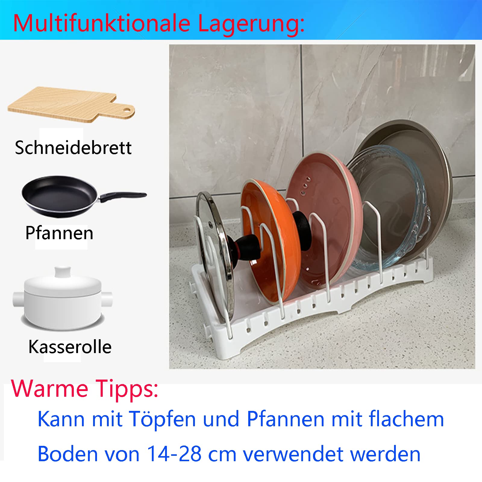 Topfdeckelhalter Für Schublade - Organizer Mit 5 Verstellbaren Teilern