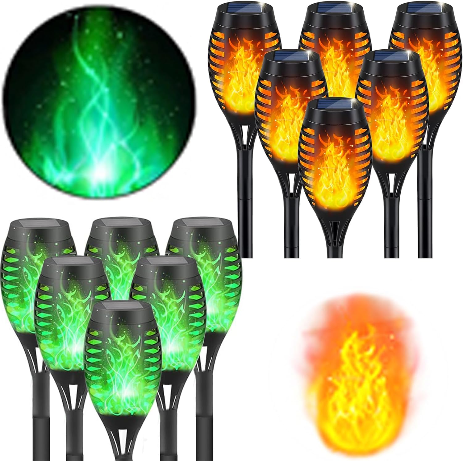 Solar Lights Outdoor, Solar Torch Light with Flickering Flame for Garden Decor, 20.5'' Small Size Solar Powered Garden Lights, Waterproof Flame Torches for Outside Decorations-6 Pack Orange & Green