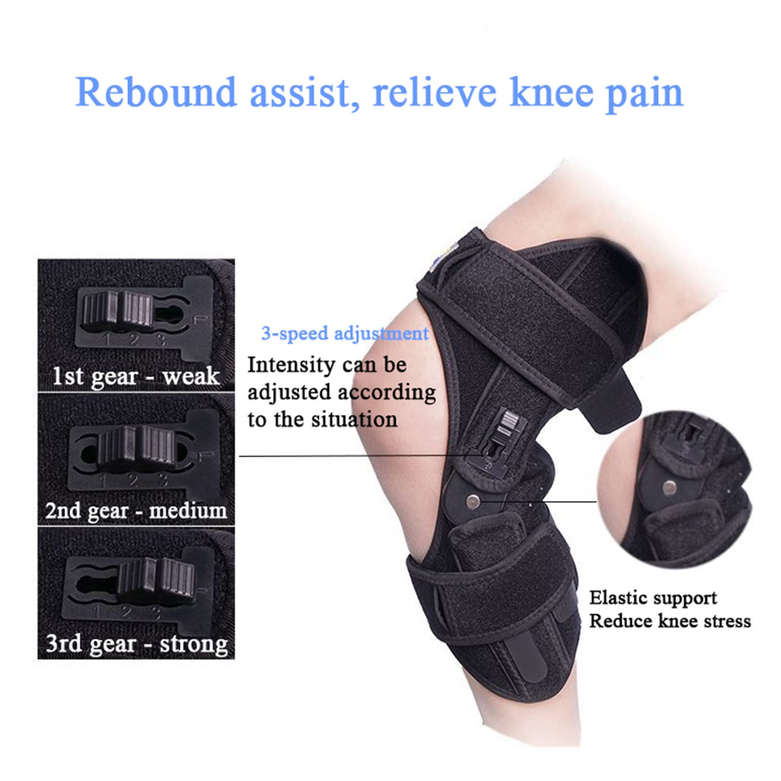 Kniebandage mit seitlichen Stabilisatoren für Knieschmerzen, Knie-Booster, verstellbare Dekompressions-Kniestützen für Treppensteigen, Bergsteigen, Sport und schwere Arbeitshandhabung (2er-Pack),Black