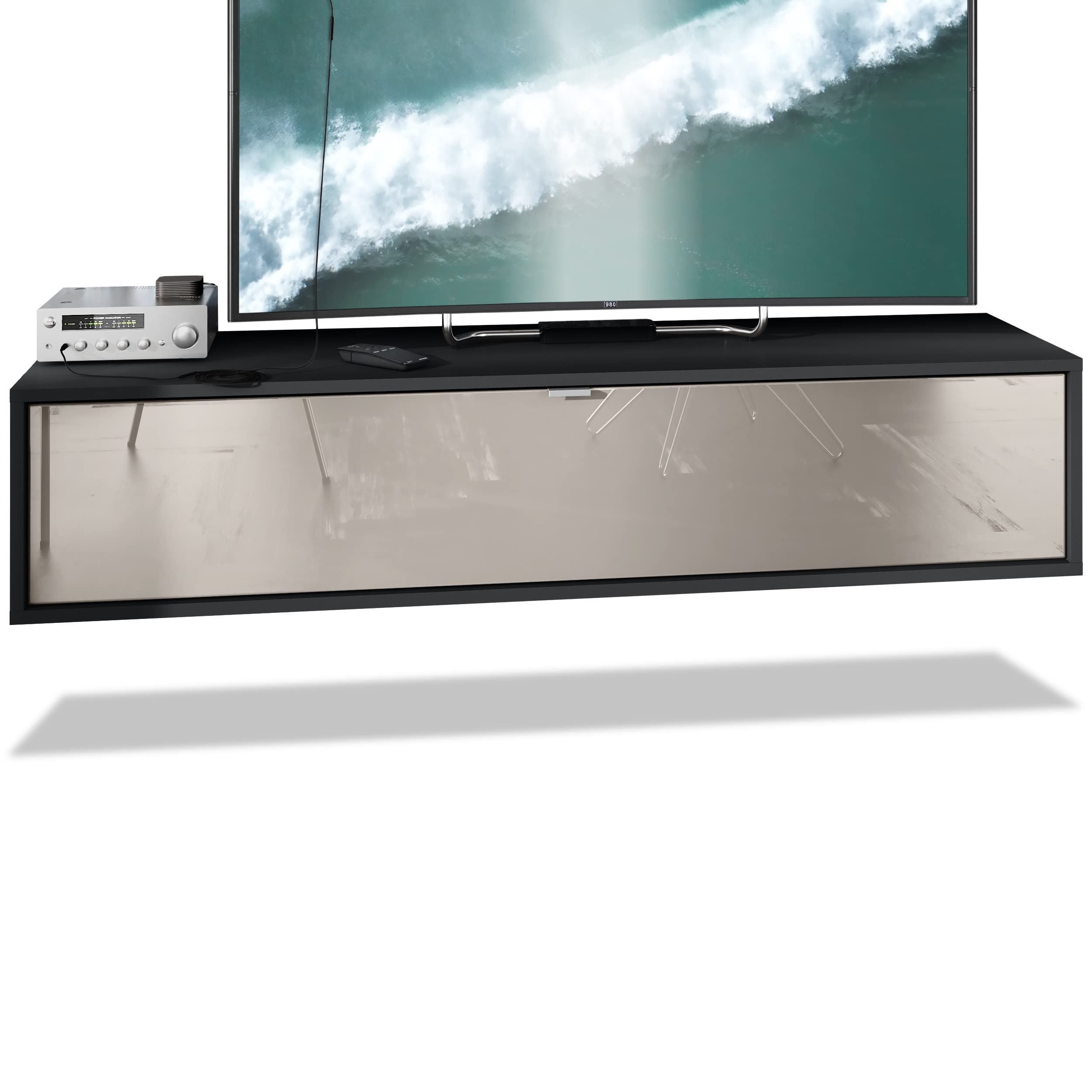 Vladon TV Board Lana 100 Mobile da Parete Porta TV 100 x 29 x 37 cm, Struttura in Nero Opaco, Frontali in Grafite semilucido | Ampia Scelta di Colori : Vladon