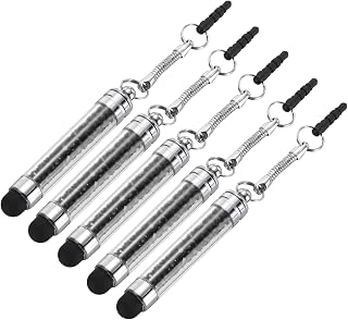 PATIKIL Mini Crystal Capacitive Stylus Pens, 5Pcs Universal Phone Tablet Stylus Portable Short Touchscreen Pen with 3.5mm Jack Connector Tether String for Smartphones Tablets, Black