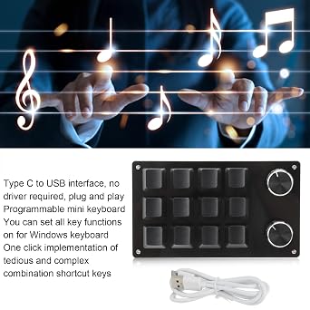 Tbest 12 Keys Programmable Keyboard,One Handed Macro Mechanical Keyboard 12 Key Multifunction DIY Programmable Keypad for Office Gaming Lab